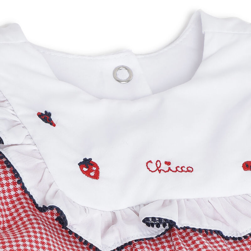 Girls White and Red Printed Nappy Opening Babysuit image number 2